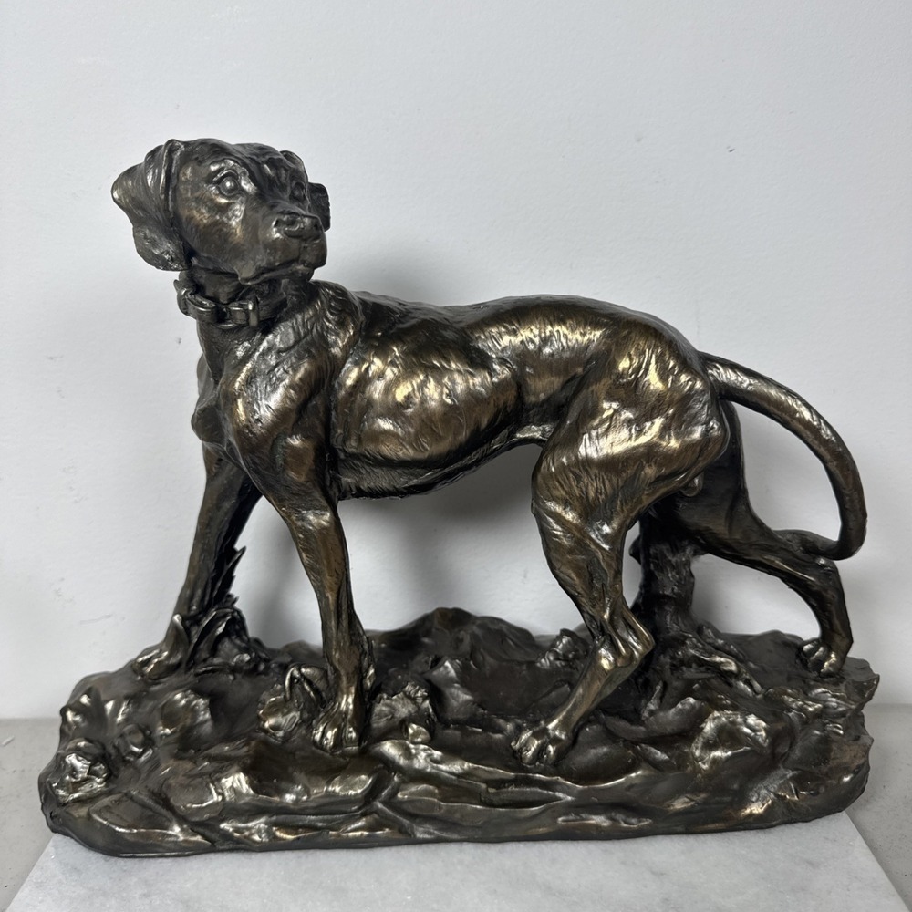 VINTAGE LARGE SETTER POINTER HUNTING DOG STATUE BRONZE PATINA 14 INCHES LONG